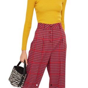 NWT Topshop Plaid High Rise Trousers Pants Size 6